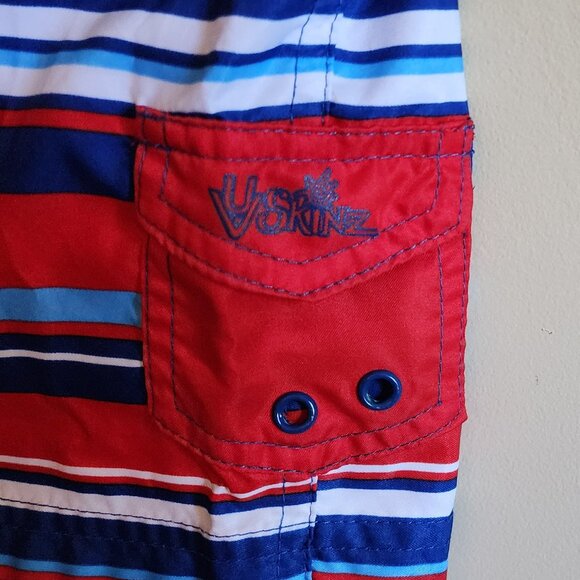 UV Skinz Blue, Red & White Stripe Swim Trunks Size 2T - Picture 4 of 5